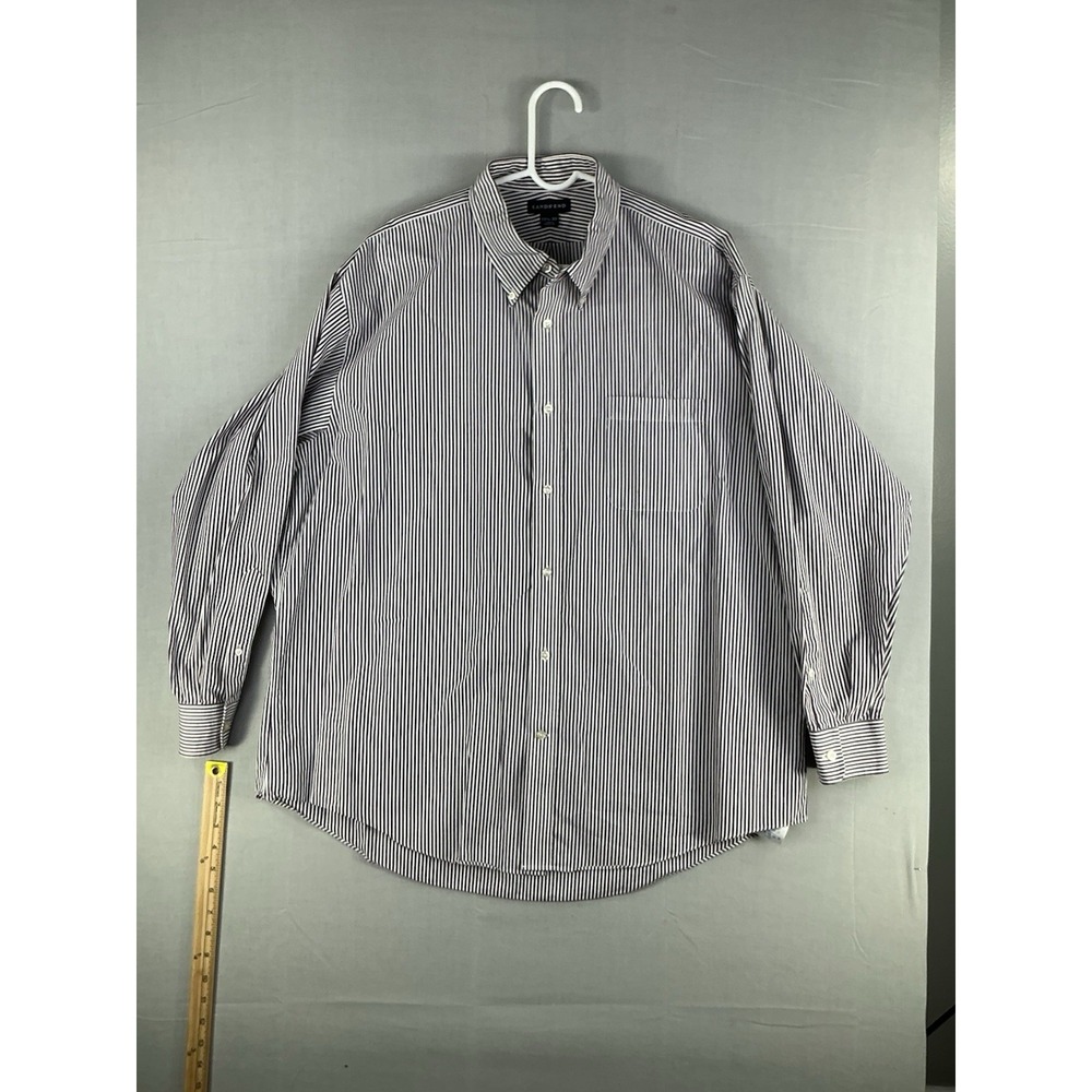 Lands' End 17.5-33 Men's Button Down Shirt Purple White Striped Cotton